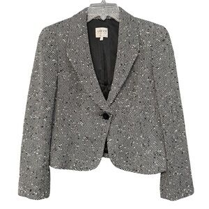 Armani Collezioni Women’s Blazer Wool Tweed Black White Italy Size 4